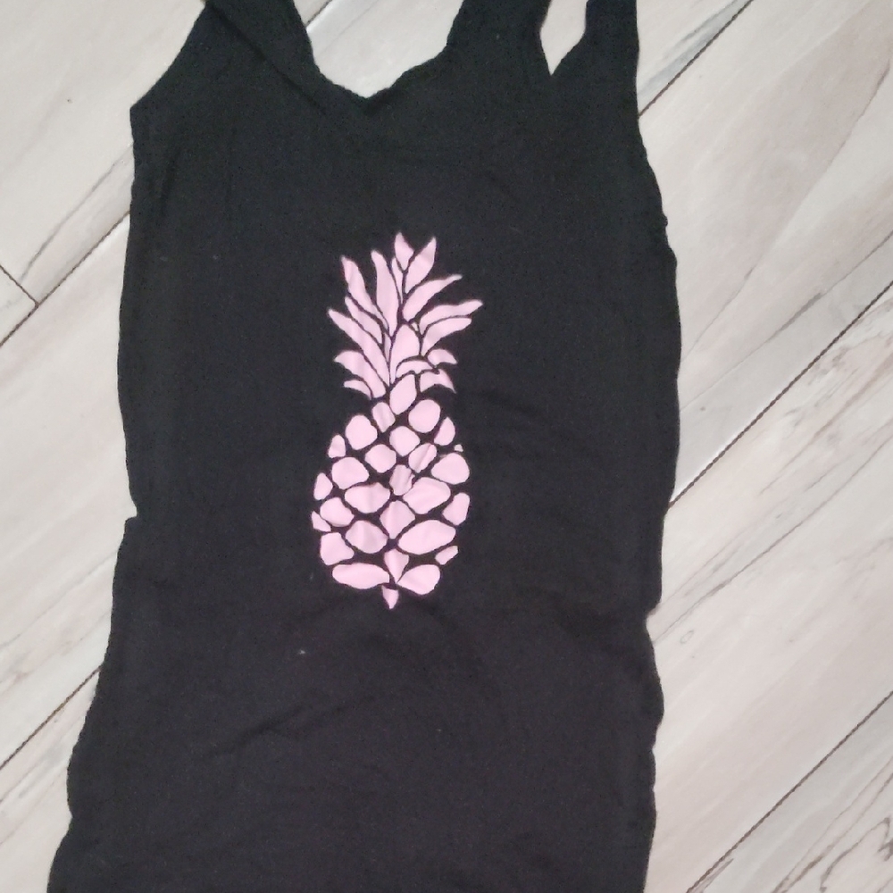 Black Tank Top with Pink Pineapple Design
